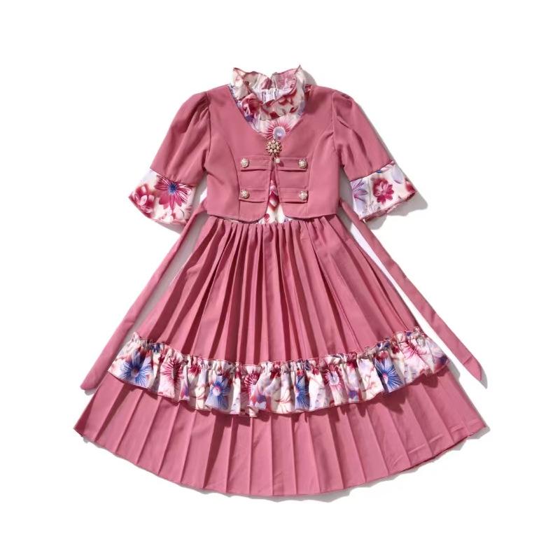 

Girls Vintage Floral Lolita Princess Dress with Pearl Buttons – Court Style Evening Gown 95~105 cm розовый
