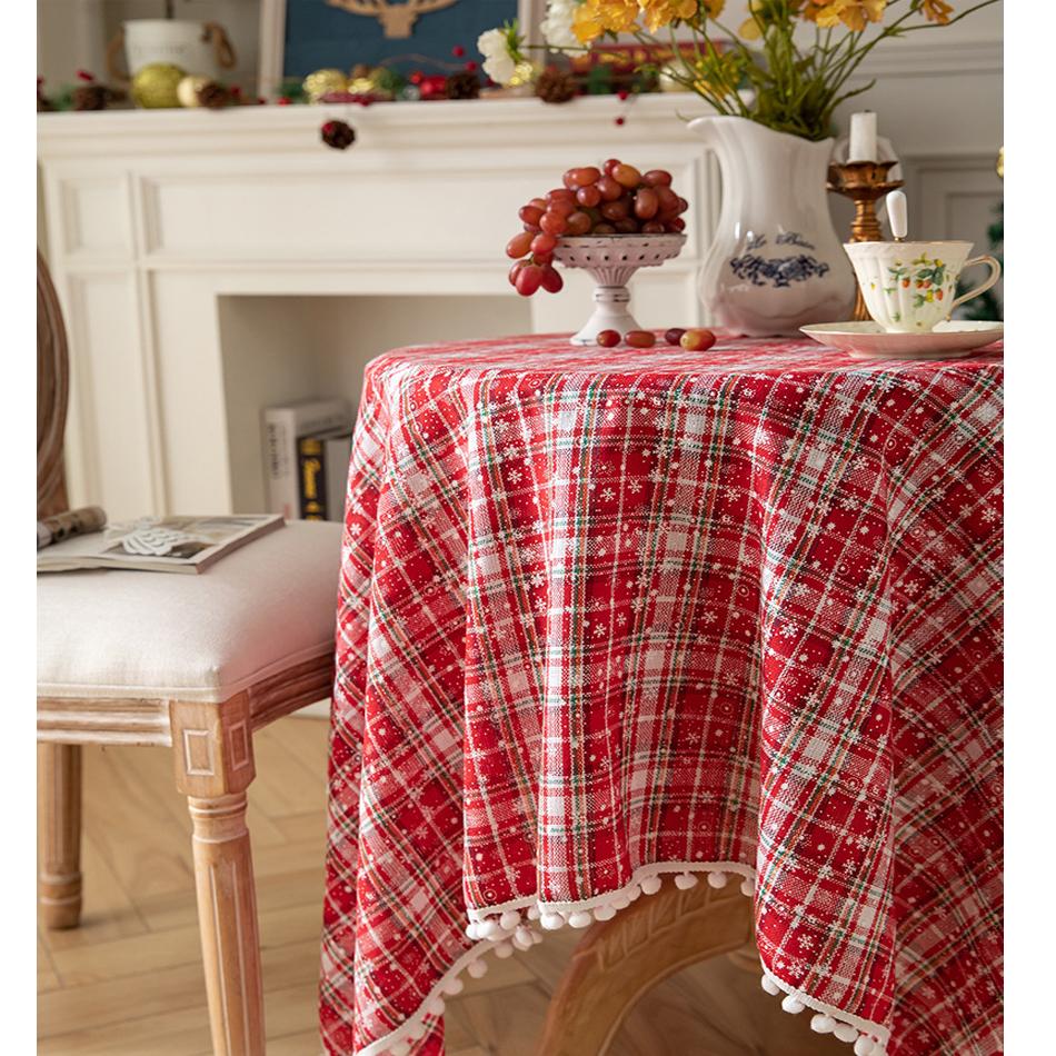 Kersttafelkleed Rood Groen Geruit Katoenen Tafelkleed Eettafelhoes Voor Huisfeest Verjaardagsdecoratie Round 120
