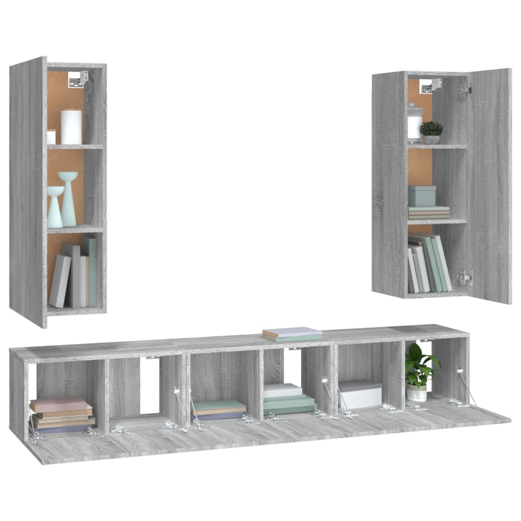 5 pc TV Cabinet Set Grey Sonoma Particleboard