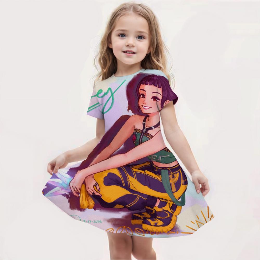 

Kpop Demon Hunters Dress Casual Girl Summer Kpop Demon Hunters Cute Pattern 3D Printed Children s Girl Cute Dress 170