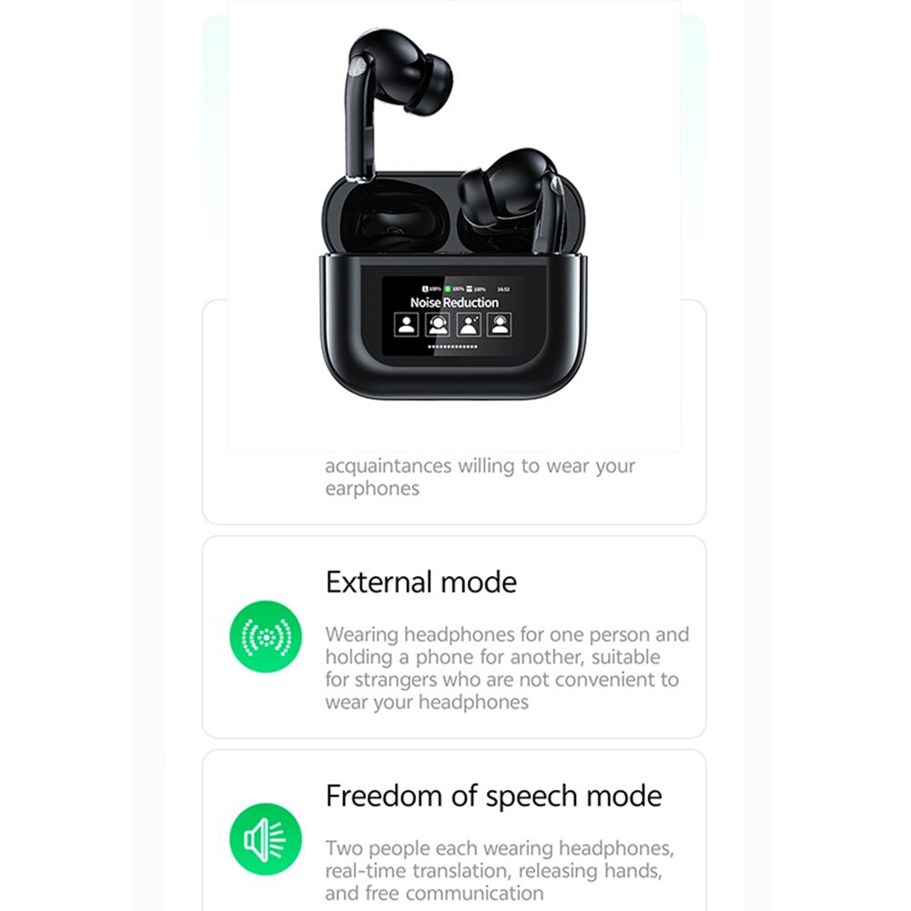 Wireless BT 5.4 Real Time Translator Earbuds ANC Noise Cancelling 144 Languages Translator Headset Smart Touch Screen Housing