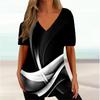 Mode Einfache Wellenkurve 3D-Druck T-Shirts Damen V-Ausschnitt Kurzarm T-Shirt Y2k Harajuku T-Shirts Lässige Tops Damenbekleidung