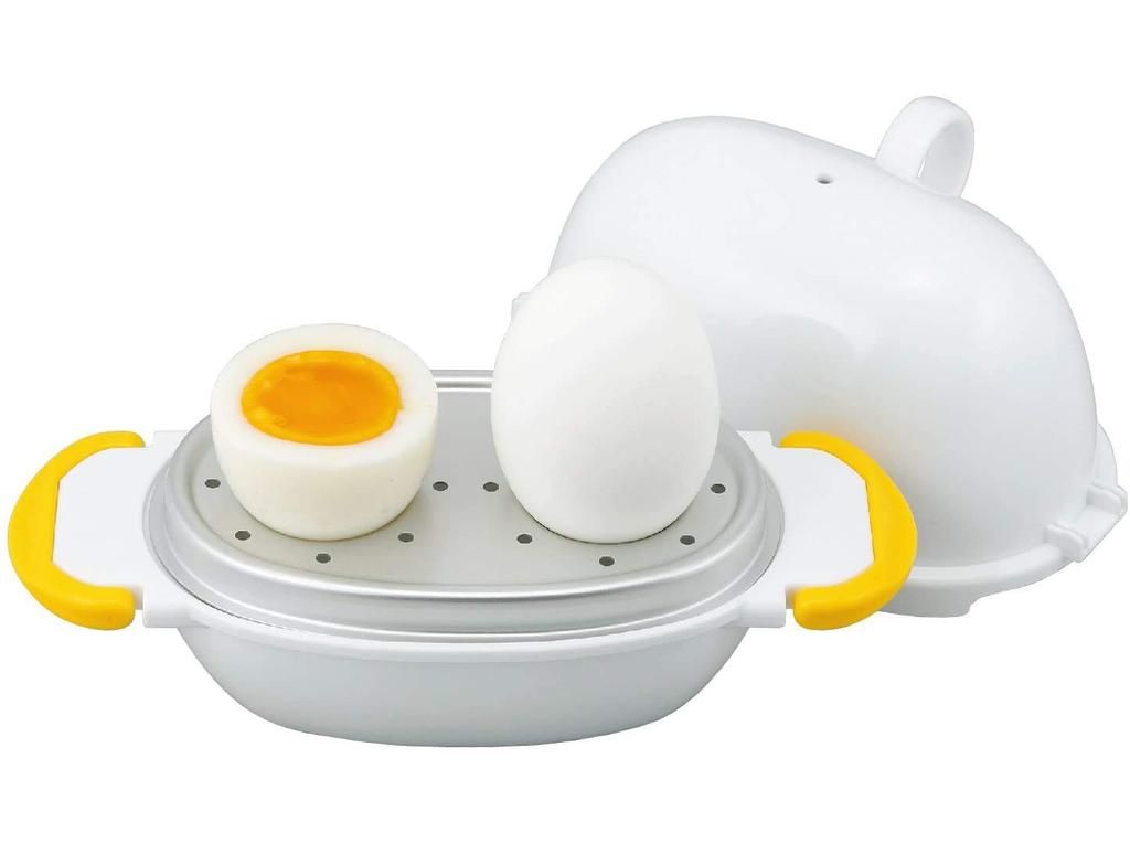 Akebono Boiled Egg Cooker for 2 Eggs Japanese Made Microwave Egg Boiler, White (RE-277)