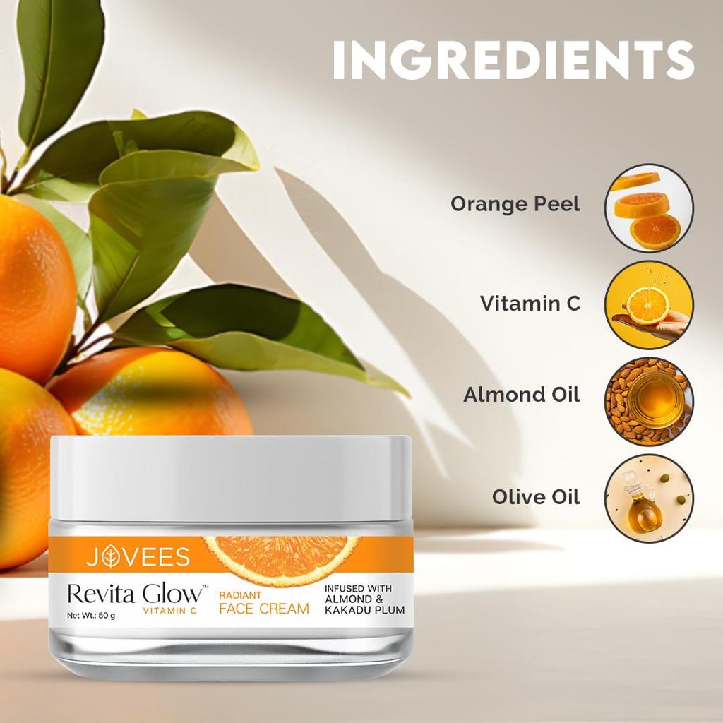 Jovees Revita Glow Vitamin C Cream 50g For Radiant Skin Hydration Anti Dark Spots Hyperpigmentation Fine Lines Gentle Moisturizer All Skin Types