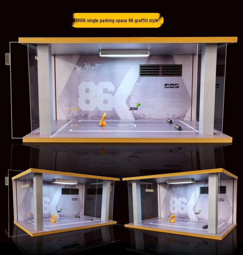 1/18 Wooden Parking Garage Model with Lighting and Dustproof Ornaments