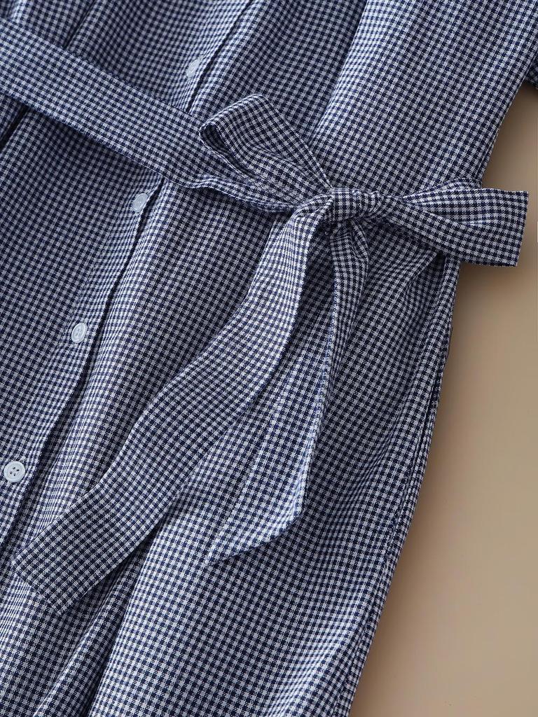 European & American Women's Summer Plaid Tie-Waist Mid-Length Dress - Slimming French Style