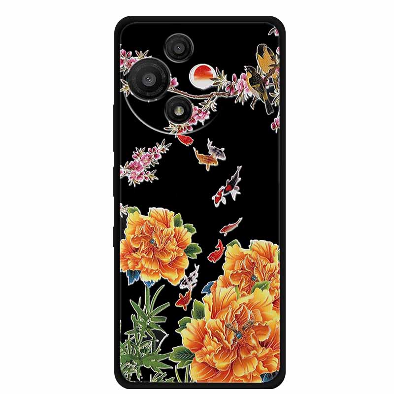 For TCL 60 SE Nxtpaper Case 3D Emboss Relief Flowers Black TPU Silicone Soft Back Cover Cases For TCL 60R Case 6.7" Fundas Bag