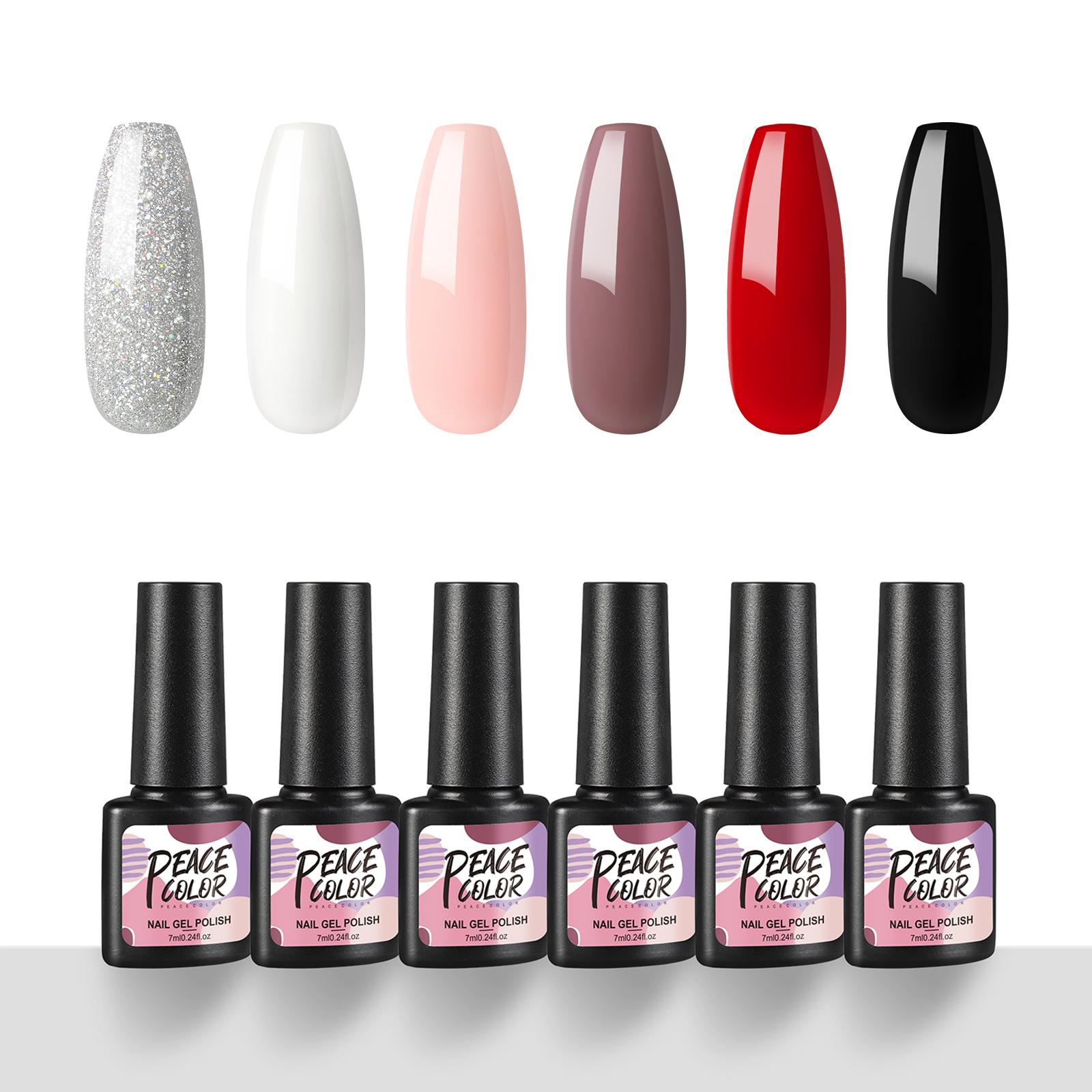 

Набор гель-лаков PEACECOLOR, 6 шт./компл., коричневый, белый, черный, телесного цвета, набор гелевых ногтей для дизайна ногтей, набор «сделай сам»