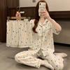 Three-Piece Pajamas Women'S Summer Short Sleeves Soft Cloud Cotton Simple Polka Dot Loungewear
