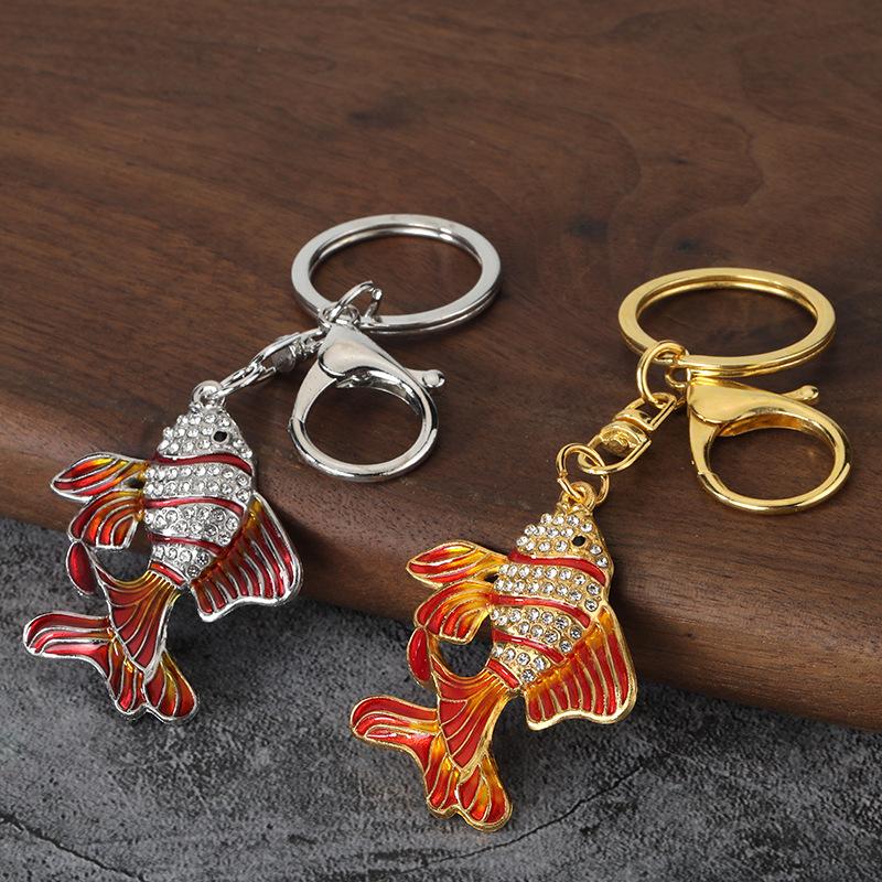 2/6/12PCS Zinc Alloy Pendant Fish Shape Key Holder with Rhinestones Inlaid Enamel Craft Lobster Clasp Bag Charm Bag Charm