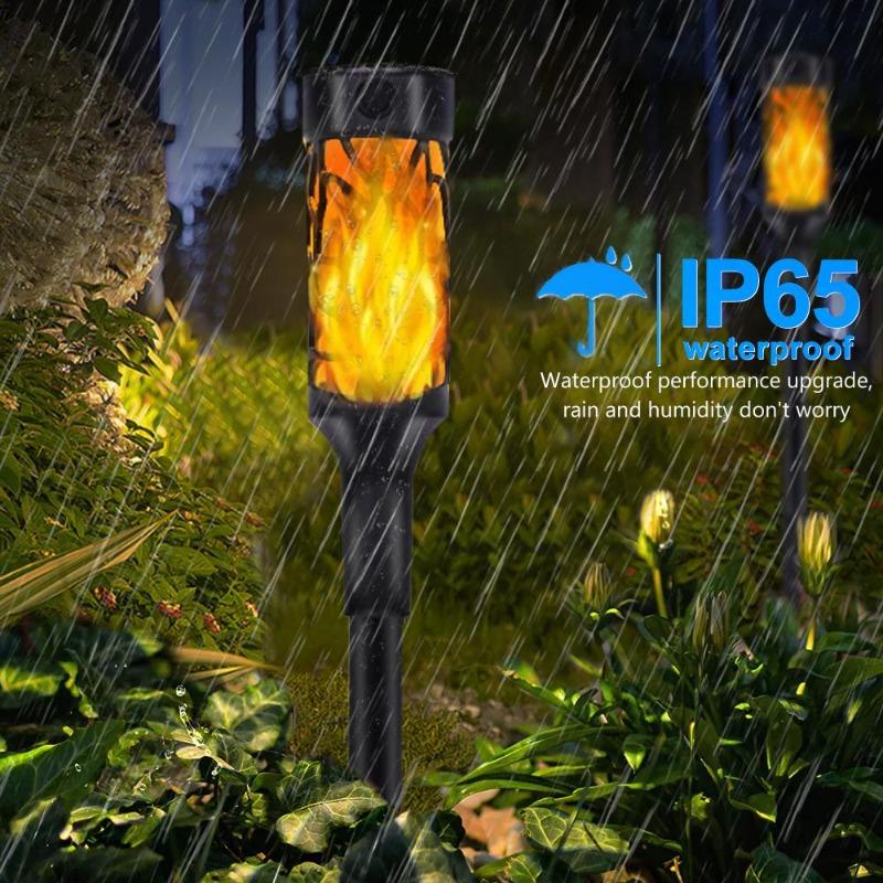 4PCS New Round Solar Flame Lamp IP65 Waterproof Outdoor Lawn Light Flickering Atmosphere Lighting for Courtyard Garden Villa Landscap