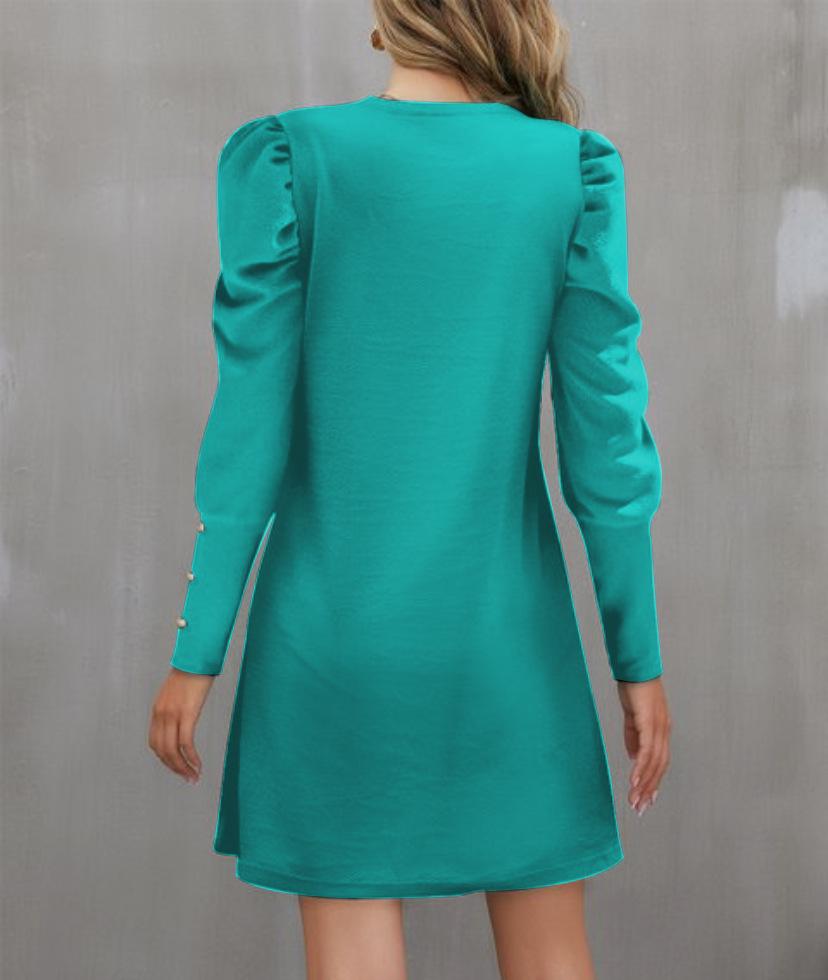2023 European & American Women's Puff Sleeve Button Top - Autumn/Winter Round Neck Long Sleeve.