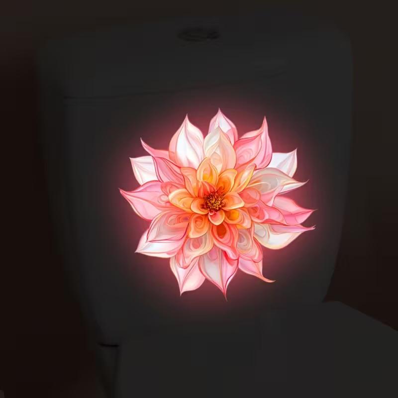 Glow-In-The-Dark Lotus Dahlia Fiets Bloem Toilet Stickers Zelfklevend Verwijderbaar Uv Nacht Decal Muurstickers Badkamer Decor