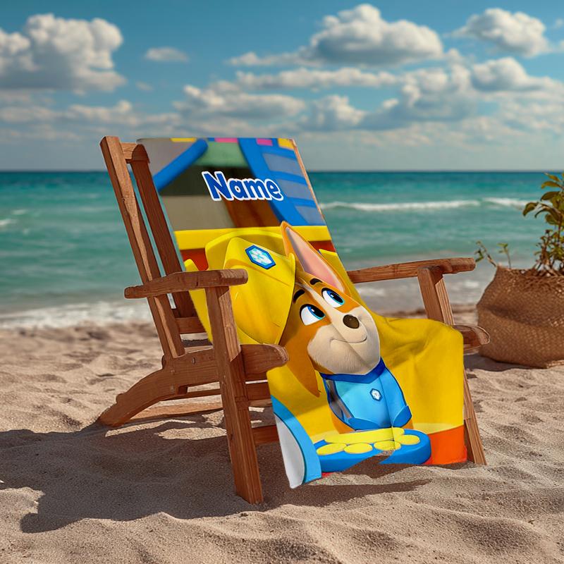 Custom Name Ultra-Soft Beach Towel with Pupstruction Theme,Ideal for Pool - Camping, Diving - Perfect Travel Essential, Vibrant Beach Towel.