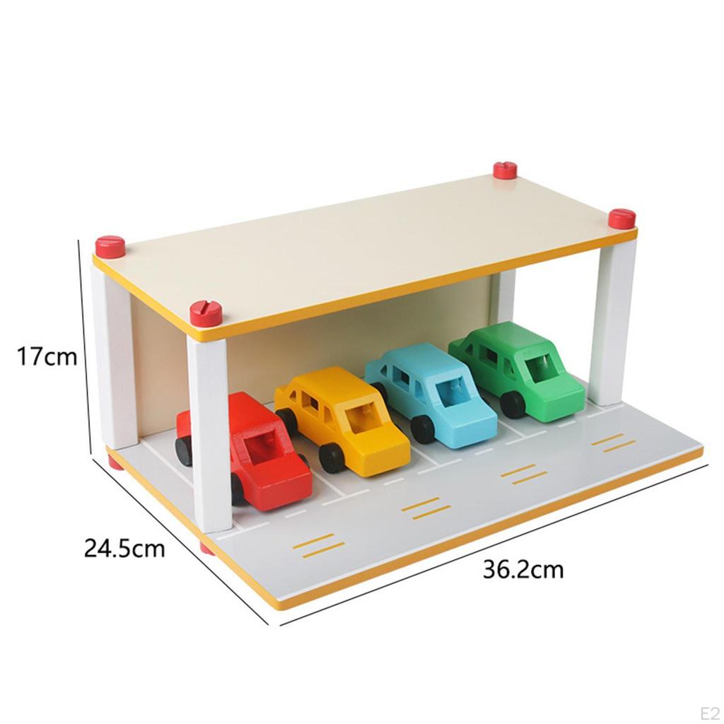 Wooden Toy Parking Lot with Car, Garage Car Play Set, Vehicle Role for 3 4 5 Year Olds