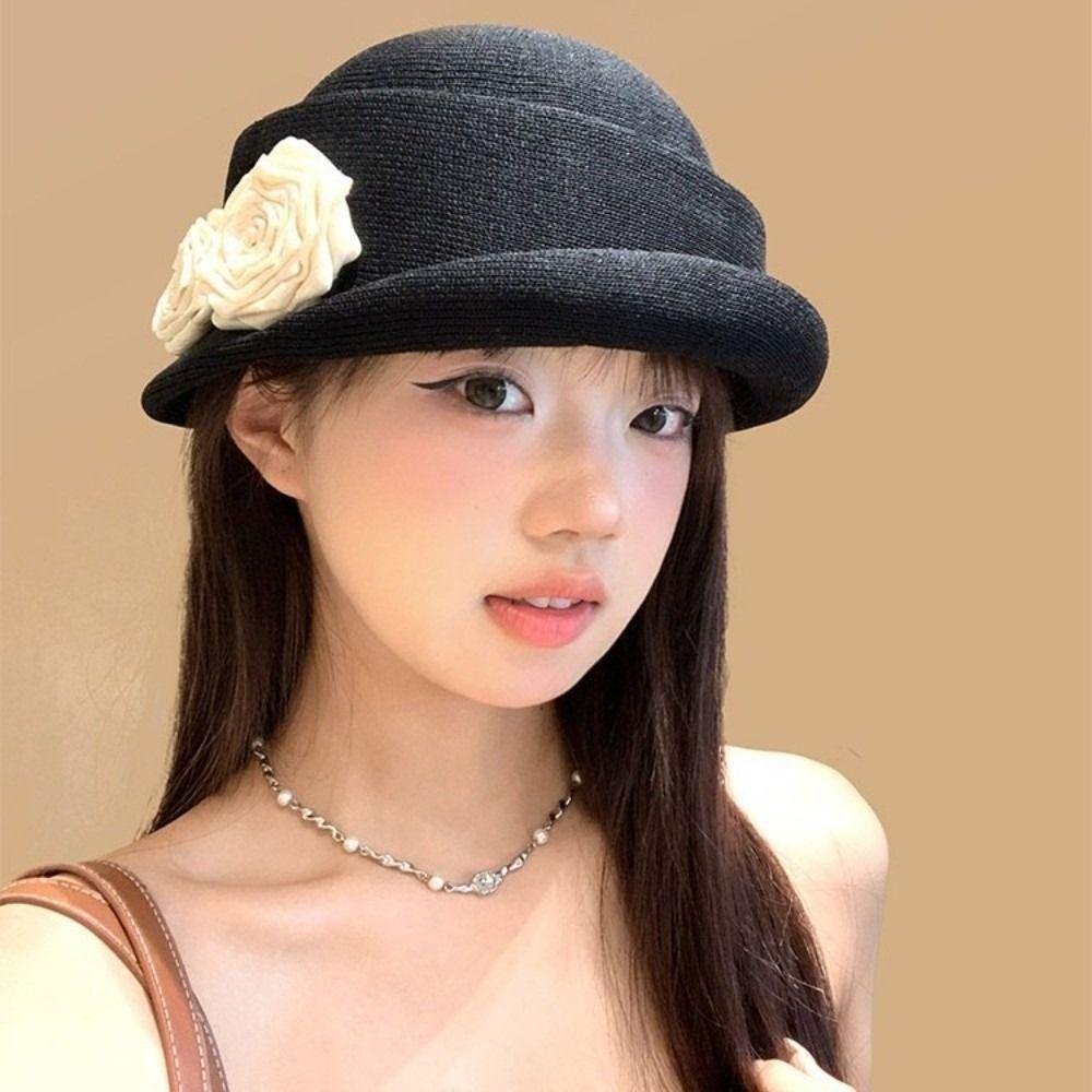 Elegant Floral Bowler Hat French Style Women's Formal hat Fashion Camellia Flower Cap  Lady