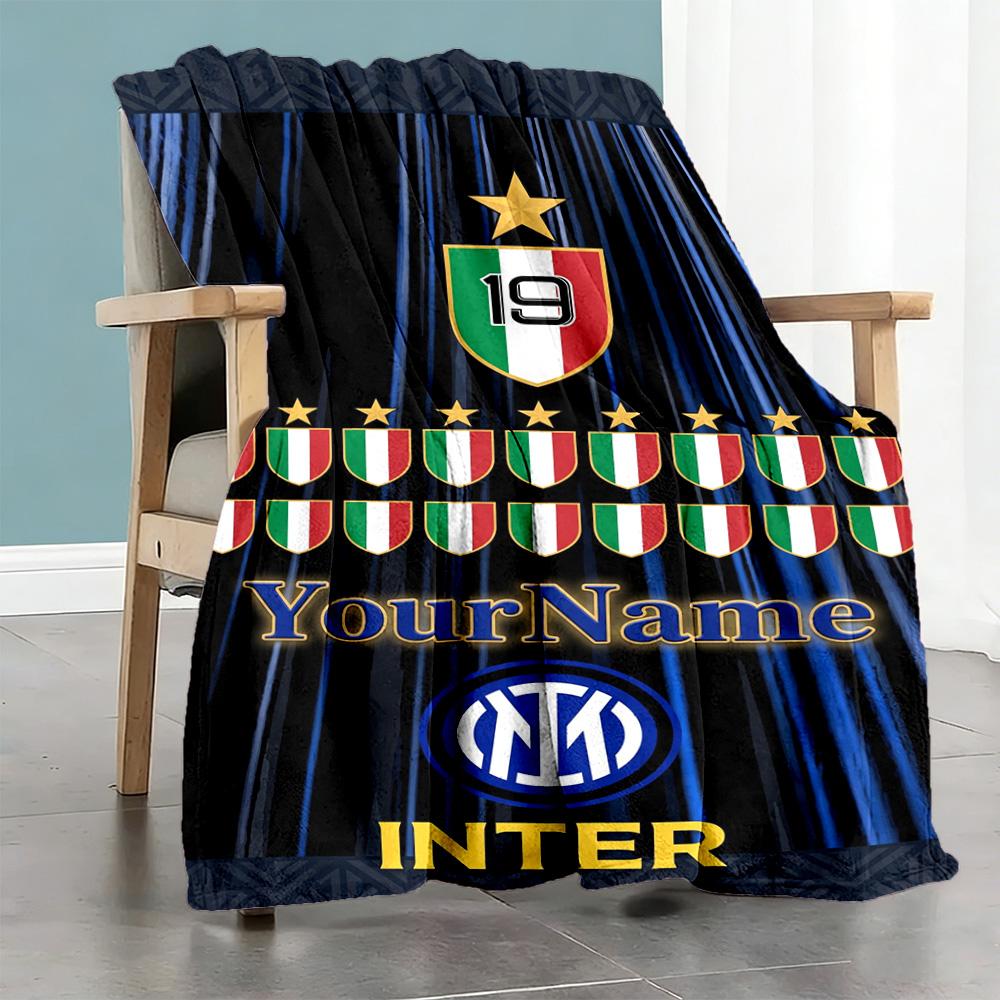 Inter Milan Personalized Name Blanket Throw Customizable Blanket Soft & Cozy Throw For Sofa Picnics Couch Bed for All Occasions