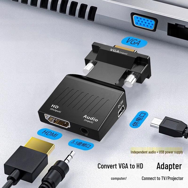 Gold-Plated HDMI/VGA Adapter for TV, Laptop, Monitor with Audio