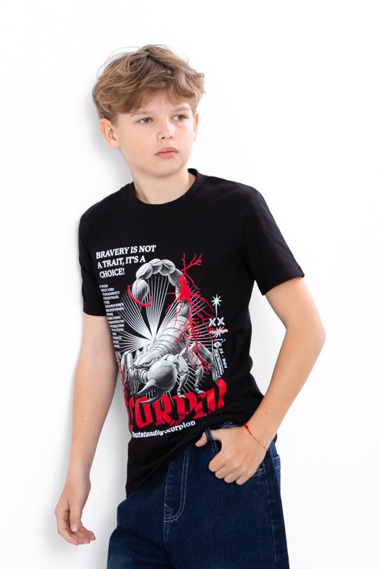 

Підліткова футболка для хлопчиків – М яка бавовна та принт Скорпіона, Повсякденний комфорт, Літо, 6021-4-2 HC 140 чорний