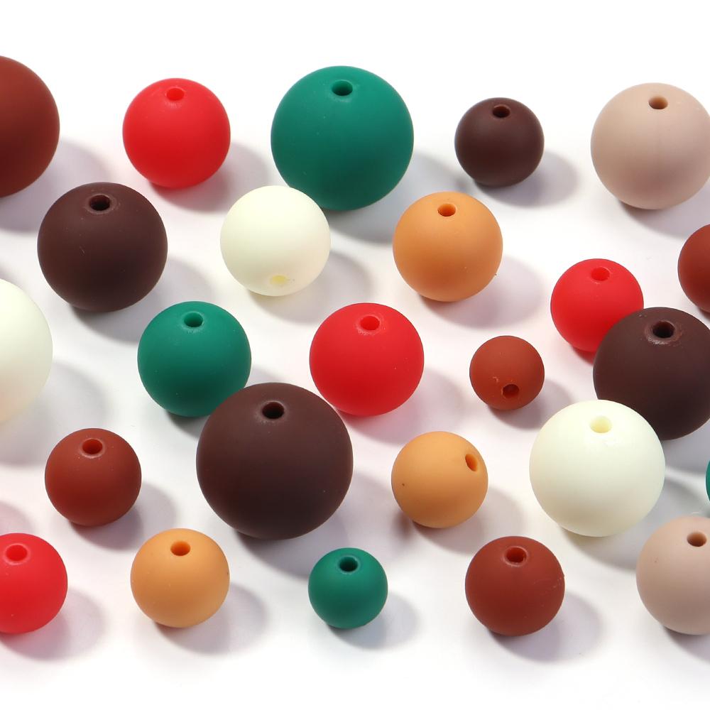 20-100pcs Acrylic Rubber Beads 6/8/10/12/14/16mm Christmas Color Round Loose Beads For Jewelry Making DIY Bracelets Necklace