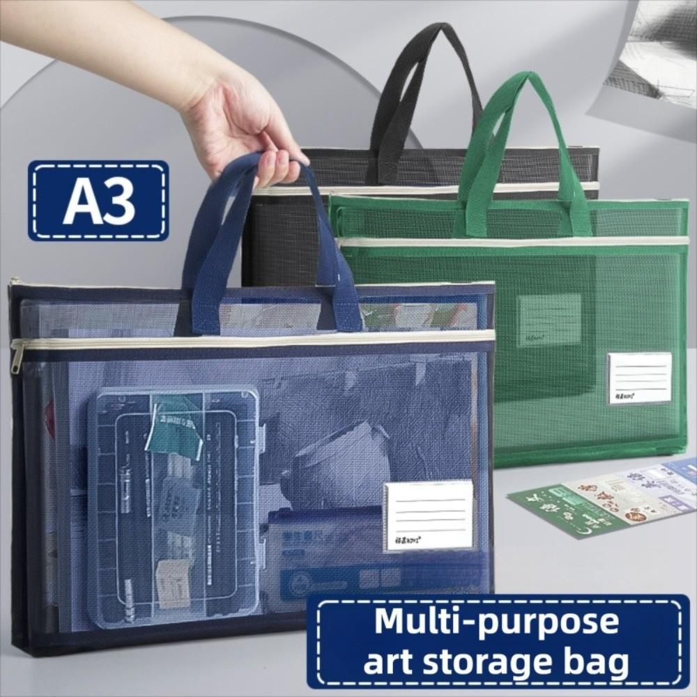 Zip Handbag 8k Sketch Drawing Album Large Capacity File Storage Bag A3 Mesh Art Bag Student