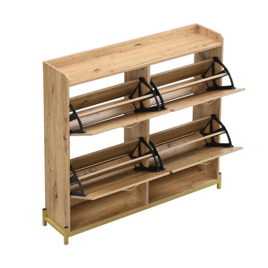 Modern Shoe Rack in Wood Look, 4-Door Shoe Cabinet, Space-Saving Shoe Cabinet for Entrance Areas, Hallways, or Corridors, Sturdy and