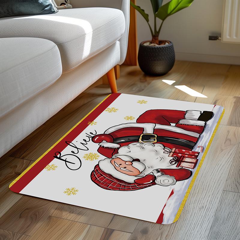 Christmas Themed Diatomite Bath Mat Non-Slip Absorbent Floor Mat for Home Entryway Bathroom Festive Decor