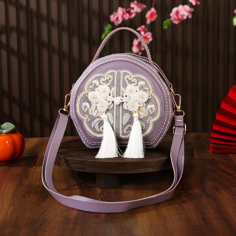 Chinese Style National Style Bag For Women  Versatile Niche Embroidered Messenger Bag Portable High-Capacity Round Bag