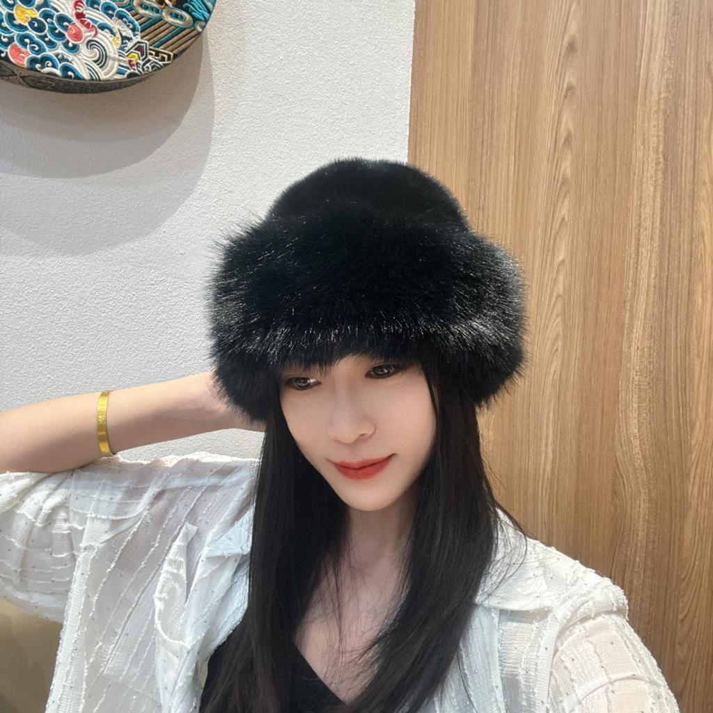 1Pc New Mongolian Plush Hat for Women, Thickened Warm Fashionable Bucket Hat, Windproof and Cold-resistant Hat