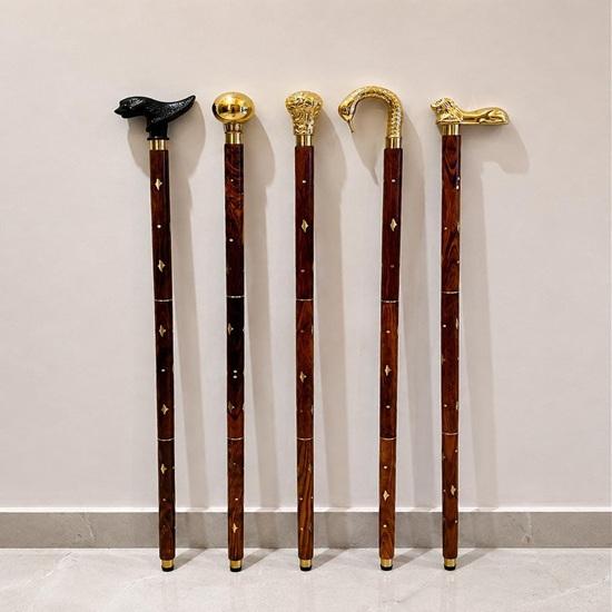 Victorian Walking Cane Set of 5 Brass Handle Wooden Canes 93.98 cm