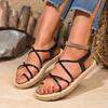 Modne płaskie sandały plus size lato nowe okrągły nosek wsuwane na stopę cienki pasek miękka podeszwa antypoślizgowe odporne na ścieranie buty rzymskie