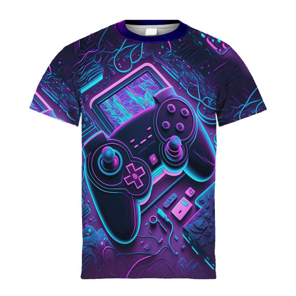 Camiseta con estampado 3D de Gamepad para niños, elegante y colorida, camisetas de manga corta, camisetas casuales, ropa genial para niños para el verano