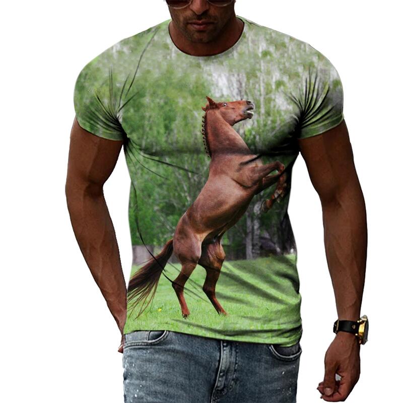 Summer Fashion Graphic Animal Horse T Shirts For Men Casual 3D Print Tee Hip Hop Harajuku Personality Round Neck Short Sleeve