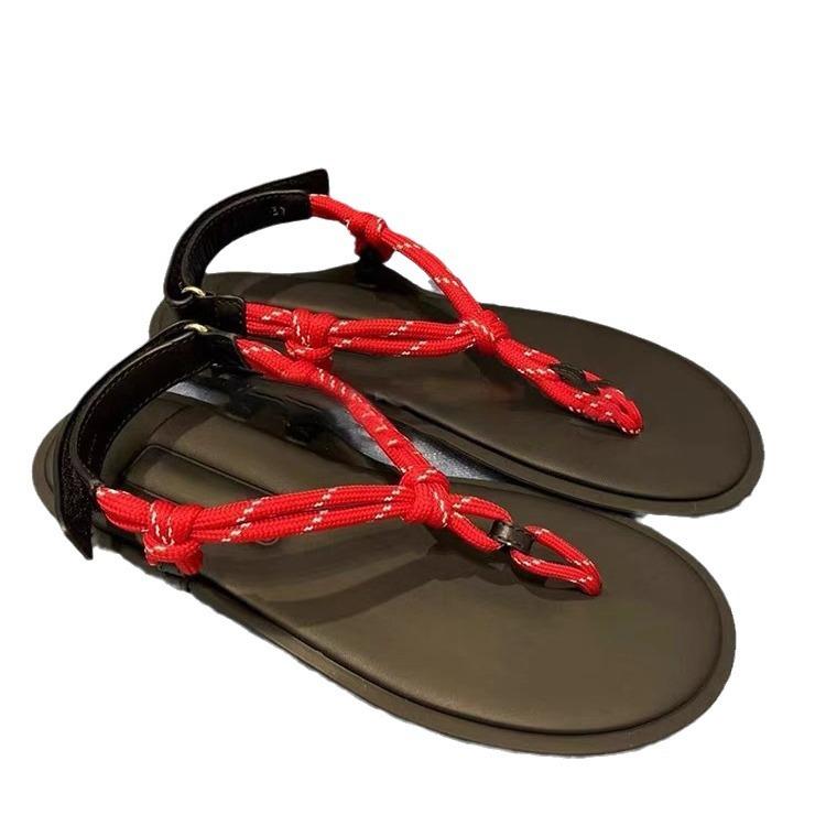 Leder Hanfseil Klettverschluss Flachboden Runde Zehe Flip-Flops Schuhe Damen tragen Sommer neu Strand Römersandalen