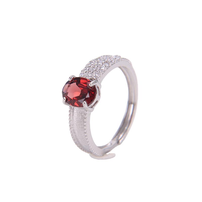 Brushed S925 Silver Ring Inlaid Natural Crystal Fashion Hand Jewelry