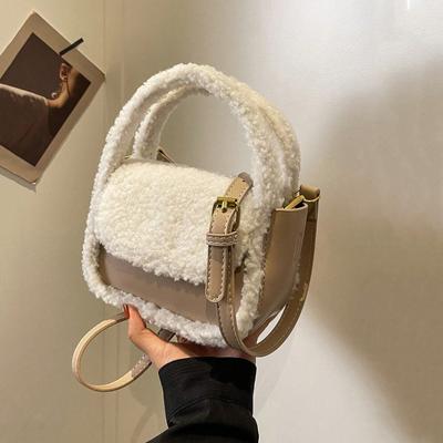 Plush Small Square Crossbody Bag for Women Hand-held Designer Shoulder Handbag Fashionable Purse