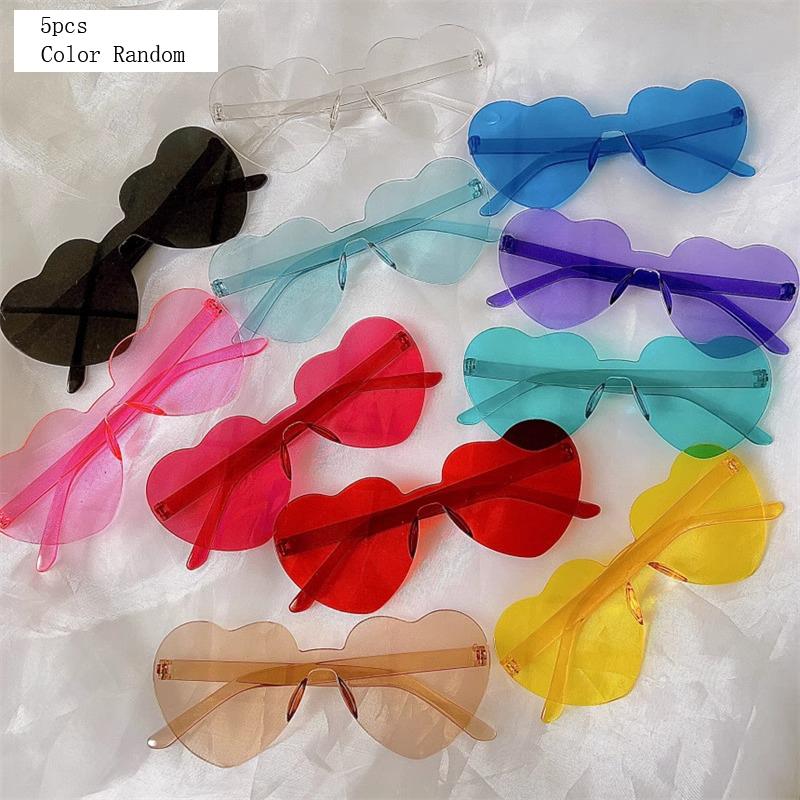 5pcs Jelly Peach Heart Sunglasses Female Street Photo Trendsetter Love Glasses Photo Cute Funny Sunglasses