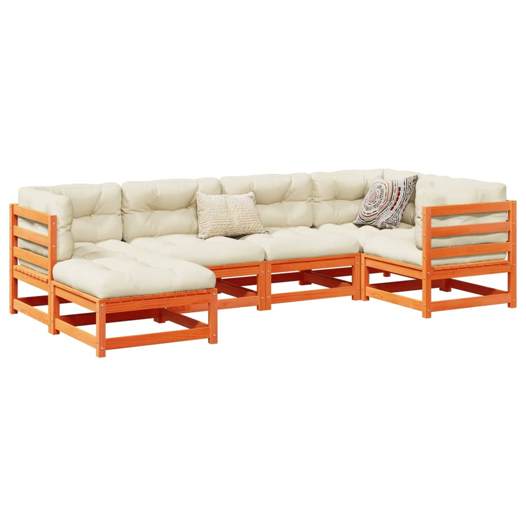 6 Piece Garden Sofa Set with Cushions Wax Brown Pine Wood