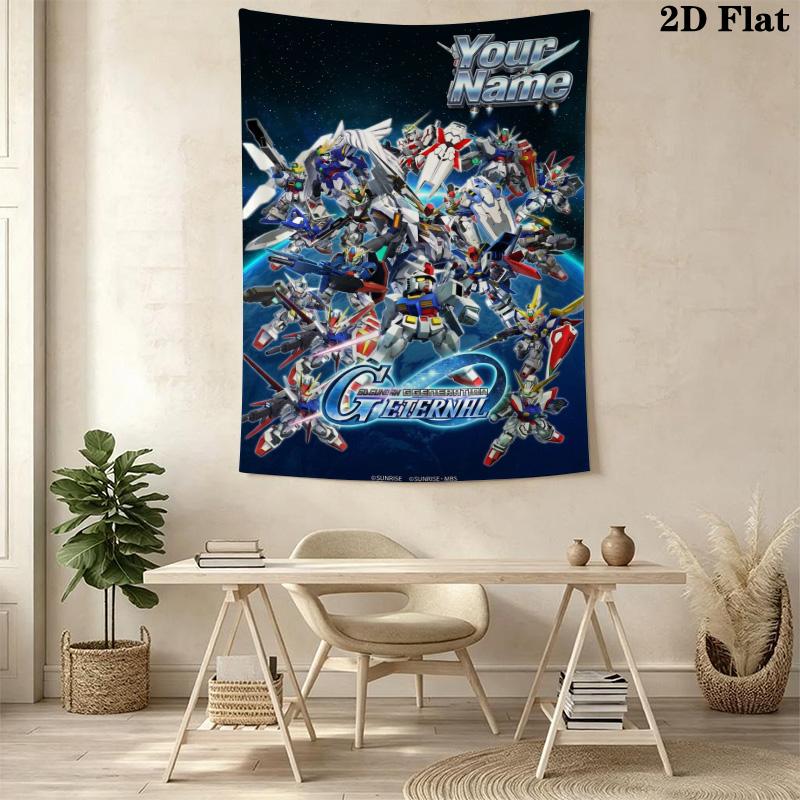 Name Custom Gundam Wall Tapestry Aesthetic Wall Hanging Printed Fabric Blanket Decorative Tapestries for Bedroom Living Room Home Decor