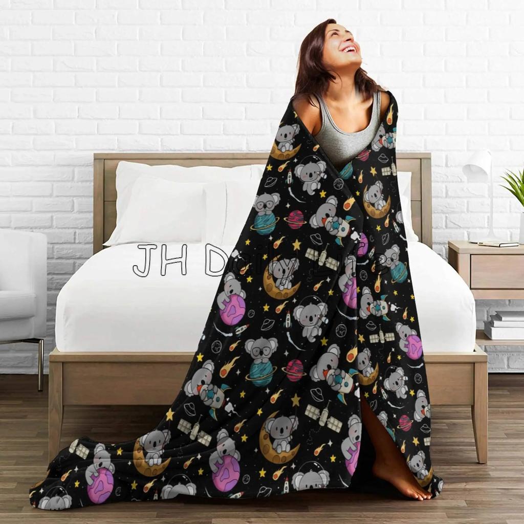 Cute Space Koalas Throw Blanket Lightweight Warm Flannel Fleece Blankets Cozy Soft Air Conditioning Blanket for Sofa Couch Bed