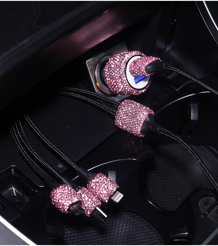 Diamond-Inlaid Dual USB Fast Car Charger with Smart Multi-Function Adapter