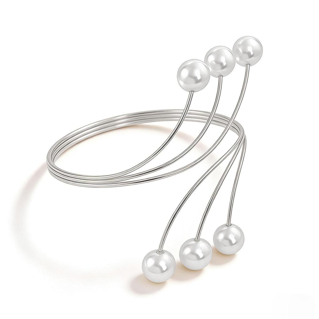 Metal Adjustable Open Pearl Baroque Style Bracelet for Bride