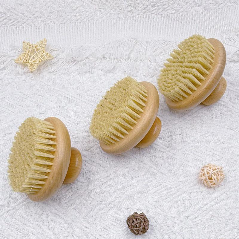 Sisal Bristles Round Bath Shower Body Exfoliating Brush Natural Beech Wood Handle Dead Skin Remover Back Scrubber Massage Tool