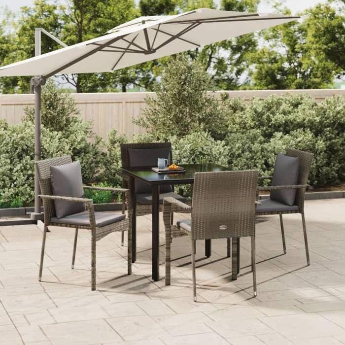 VidaXL Mobilier à dîner de jardin et coussins 5 pcs noir et gris 3185114