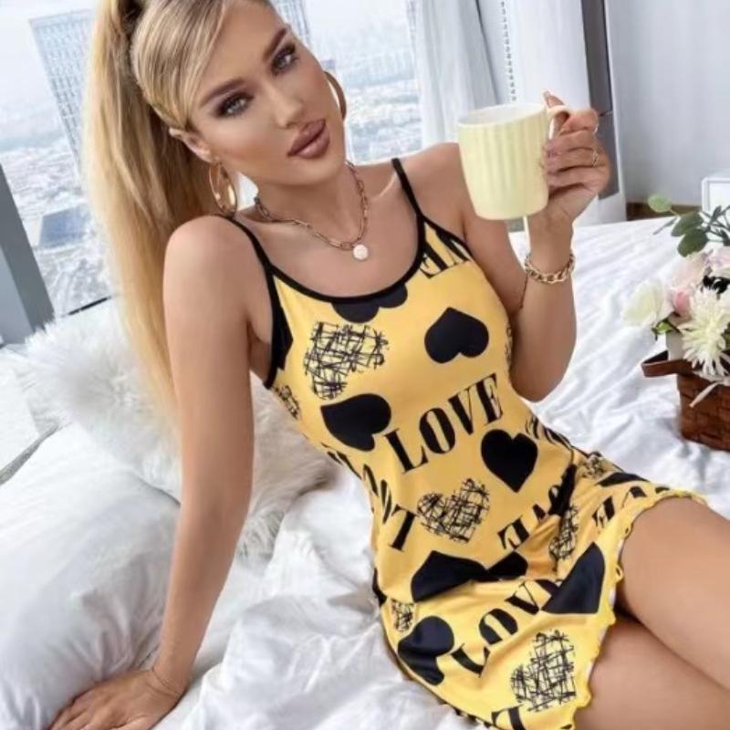 Vestaglia da notte sexy con spalline sottili e scollo a V da donna, camicia da notte estiva ampia in cotone, vestito da notte femminile con stampa carina, indumento da notte leggero