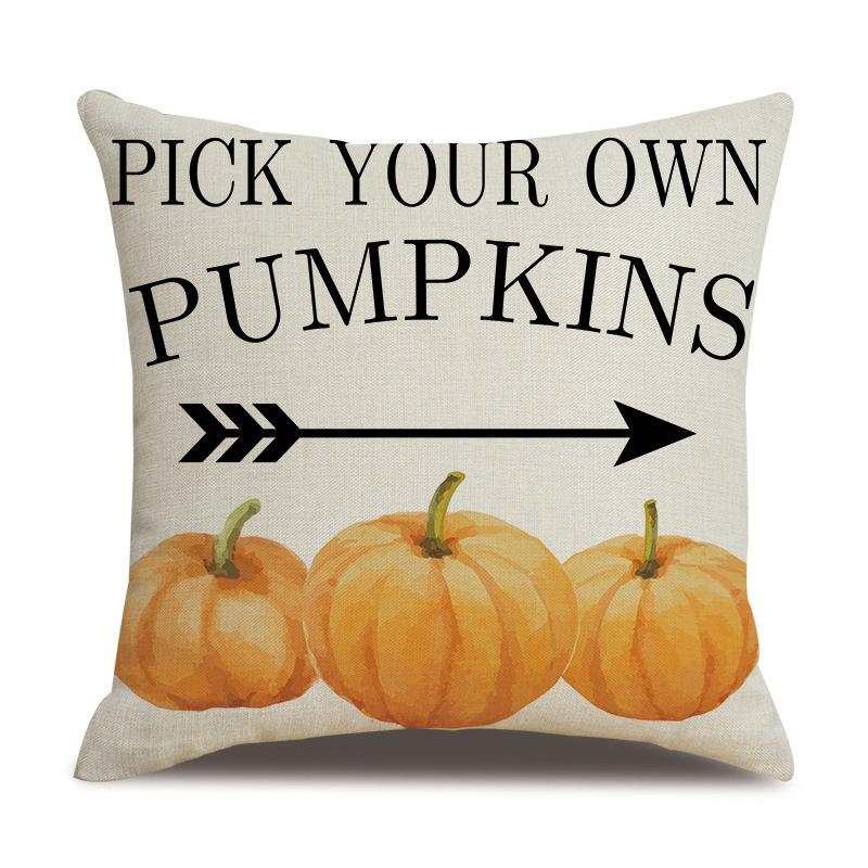 Thanksgiving Linen Pillowcase Autumn Pumpkin Print Pillow Cushion Cover