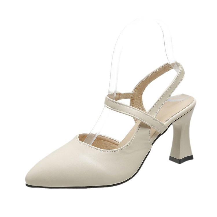 

Босоножки на высоком каблуке женские лето 2025 года европейская и американская мода новые заостренные носки с неглубокой горловиной и пряжкой в одно слово женские босоножки 40 слоновая кость