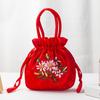 Retro Embroidery Drawstrings Handbags Storage Bags Women Purse Wallets Card Holder Bucket Shoulder Bag