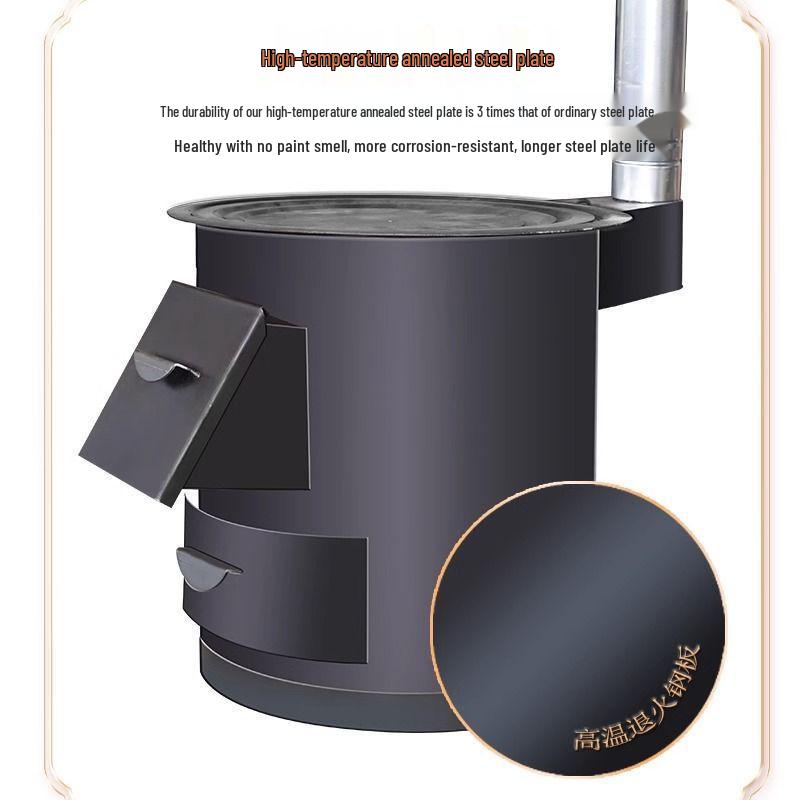 Draagbare Rookloze Houtkachel: Binnen-/Buitenverwarming met Grote IJzeren Pot, Energiezuinig, Extra Dik Ontwerp.