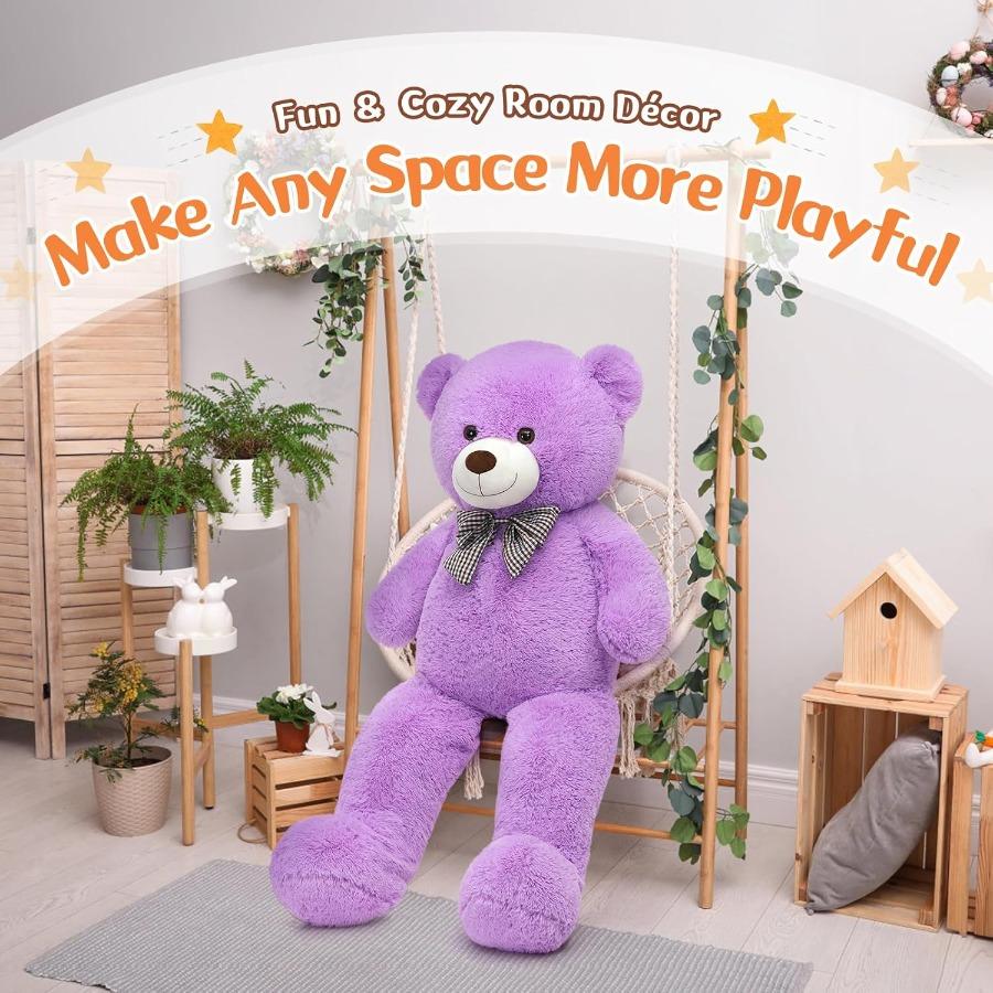 Großer Teddybär 39 Zoll Riesiges Kuscheltier Plüsch Sanfter Großer Bär entworfen für Mädchen Freundin Lila großartig für den täglichen Gebrauch